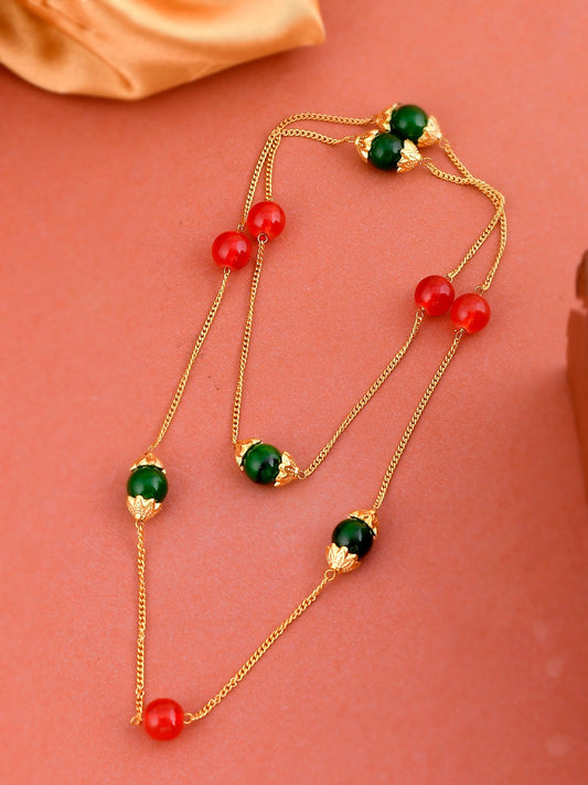Unisex Multi & Gold Plated Beaded Layered Necklace